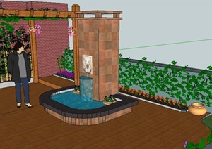 现代风格简约屋顶花园或庭院设计SU(草图大师)模型