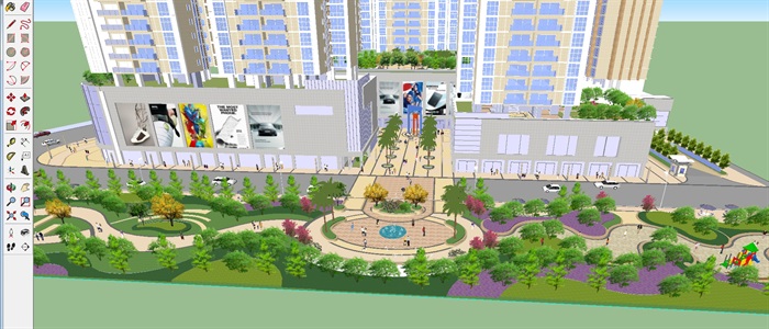 隆鑫国际商业广场建筑与屋顶花园景观方案SU模型(12)