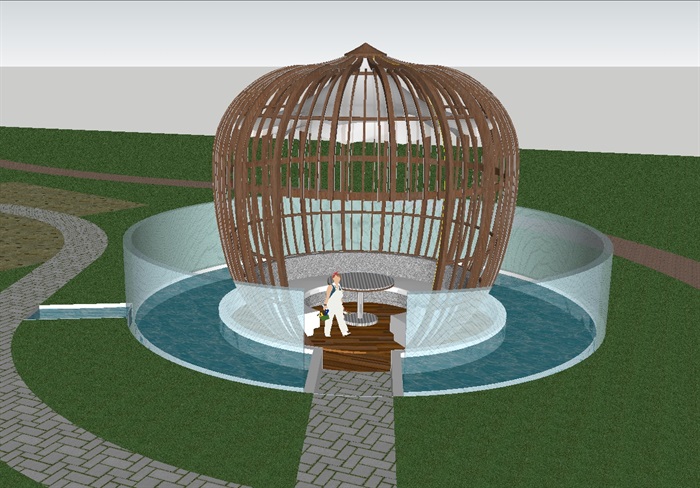 现代鸟笼生态餐厅ＳＵ模型 (6)