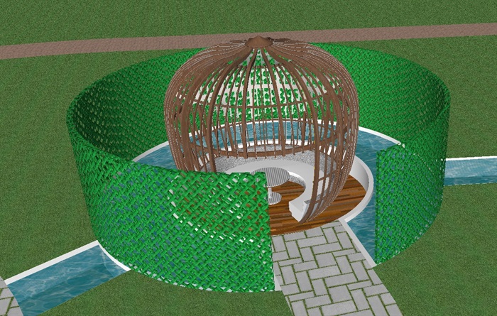 现代鸟笼生态餐厅ＳＵ模型 (10)