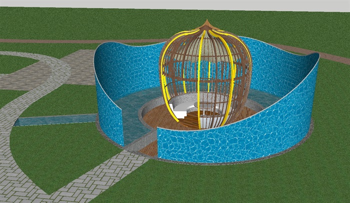 现代鸟笼生态餐厅ＳＵ模型 (12)