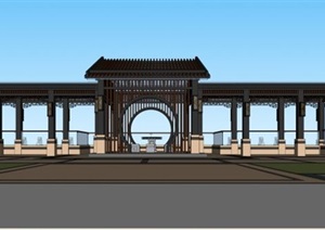 新中式小区入口廊架方案ＳＵ模型