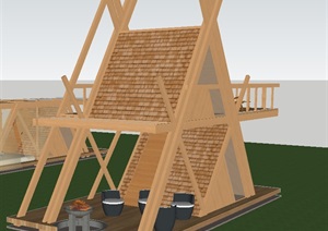 四个现代创意木屋别墅ＳＵ模型