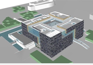 新中式博物馆建筑与景观方案SU(草图大师)设计模型
