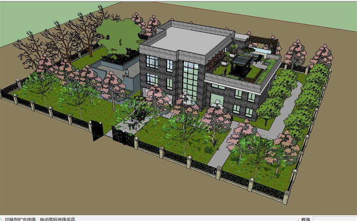 别墅详细的建筑及庭院花园模型(1)