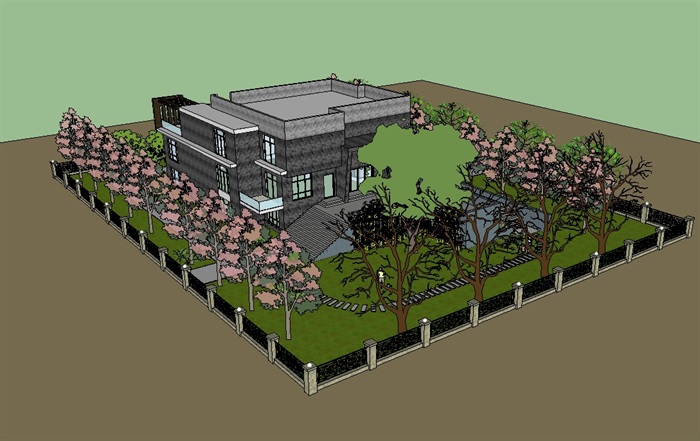 别墅详细的建筑及庭院花园模型(3)