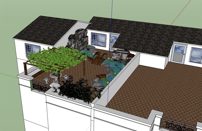 中式屋顶庭院花园模型(2)