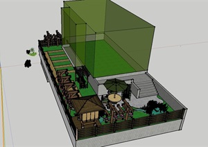 中式屋顶庭院花园素材设计SU(草图大师)模型