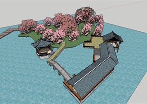 中式独特的花园景观SU(草图大师)模型
