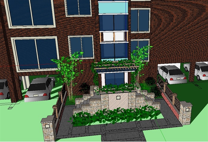 住宅楼前景观庭院花园模型(3)