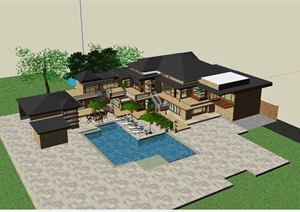 某新古典风格别墅及庭院景观SU(草图大师)模型