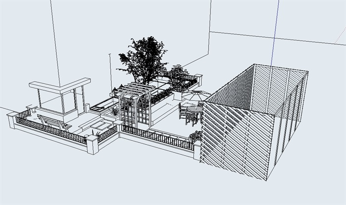 现代无材质贴图庭院花园设计su模型(1)
