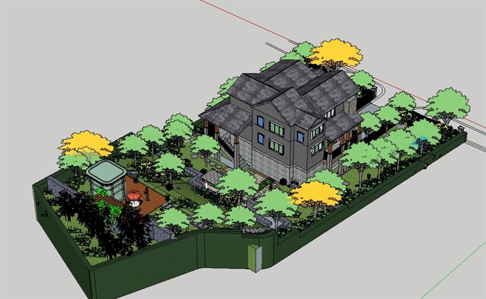 某欧式详细的别墅庭院花园及建筑模型(2)