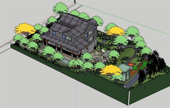某欧式详细的别墅庭院花园及建筑模型(3)