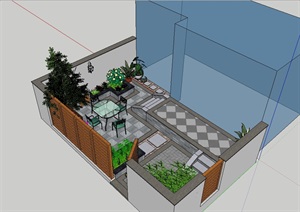 现代独特的庭院详细花园模型