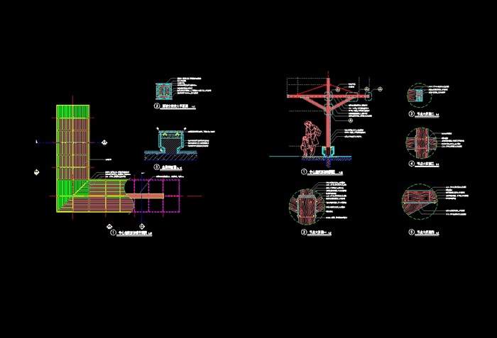 中轴庭廊架设计cad施工详图(1)