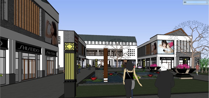 精细新中式商业街步行街su模型设计