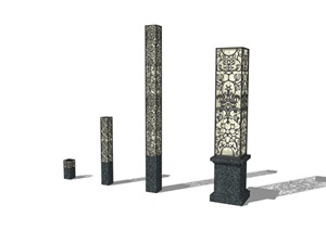 高矮不同的新中式灯柱设计SU(草图大师)模型