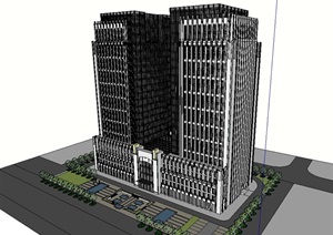 现代综合酒店办公大楼设计SU(草图大师)模型