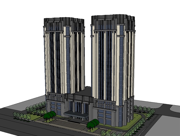 新古典高层酒店项目su模型(1)