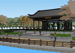 龙舟赛场沿河景观设计SU(草图大师)模型