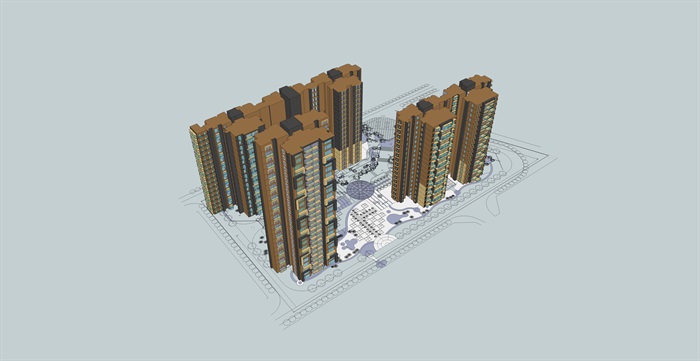 高层居住区建筑设计su模型及cad方案