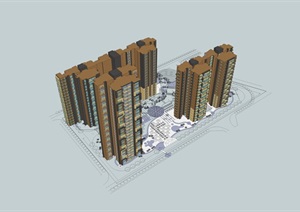 高层居住区建筑设计SU(草图大师)模型及cad方案
