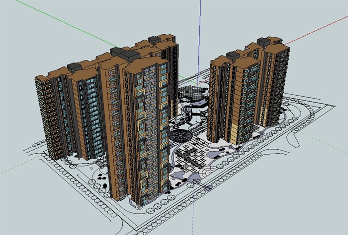 高层居住区建筑设计su模型及cad方案(3)