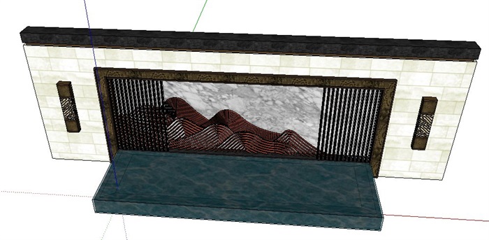 中式风格景墙及水池组合设计su模型(4)