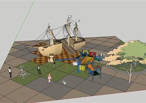 现代儿童活动区游乐设施设计SU(草图大师)模型