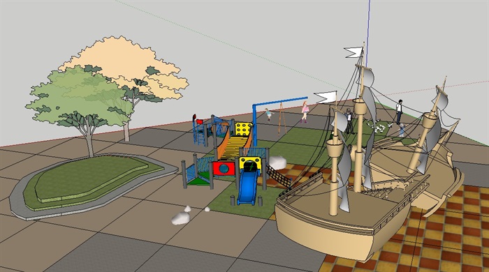 现代儿童活动区游乐设施设计su模型(3)