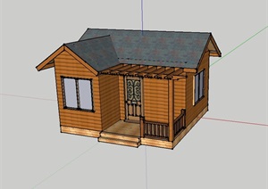 精致的防腐木单层木屋别墅模型