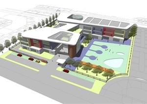 现代风格多层幼儿园建筑SU(草图大师)模型CAD平面图
