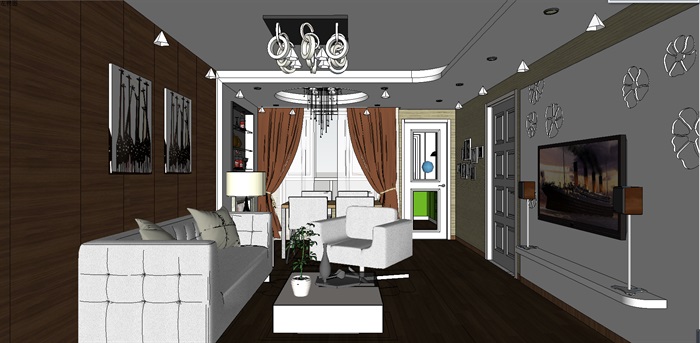 室内住宅空间设计cad方案及su模型、效果图