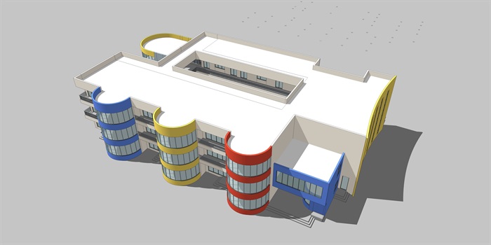 现代风格多层幼儿园建筑SU模型含cad方案及3d模型