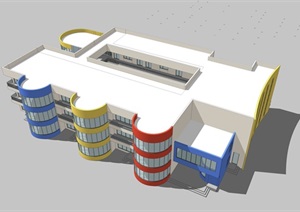 现代风格多层幼儿园建筑SU(草图大师)模型含cad方案及3d模型