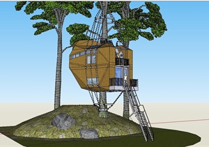 精致的树屋别墅设计SU(草图大师)模型