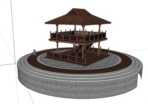 精致的防腐木木屋观景塔设计SU(草图大师)模型