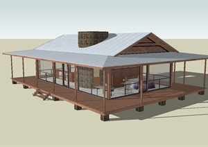 欧式精致的防腐木木屋别墅模型