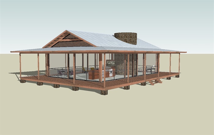 欧式精致的防腐木木屋别墅模型(2)