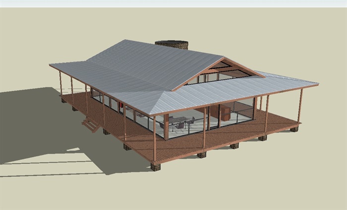 欧式精致的防腐木木屋别墅模型(3)