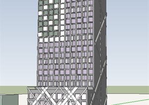 某现代独栋高层酒店建筑SU(草图大师)模型