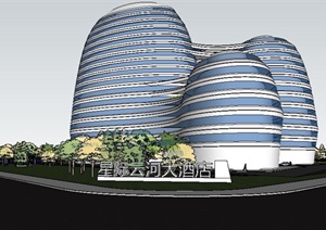 现代感高层酒店建筑设计SU(草图大师)模型