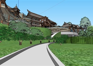 东南亚风格详细度假酒店SU(草图大师)模型