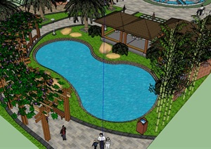 现代风格小型广场绿化景观设计SU(草图大师)模型