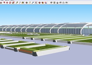 现代客运站广场建筑与景观ＳＵ模型（附ＣＡＤ平面图）