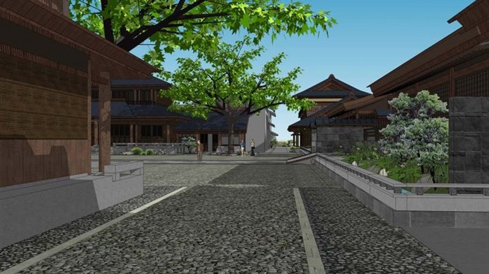 日式风格休闲商业购物中心ＳＵ建筑与景观方案模型(3)