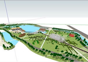现代风格生态湖泊公园规划SU(草图大师)模型