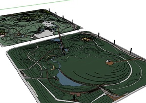 现代独特的详细公园景观SU(草图大师)模型