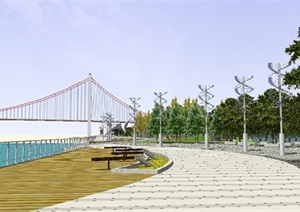 现代风格滨水公园景观SU(草图大师)模型